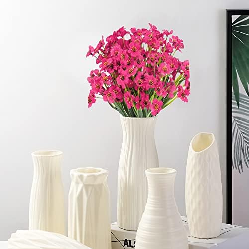 Outdoor Artificial Fake Flowers Plants - 24 Bundles Outside Artificial Violet Plastic Faux Flowers Outdoor Shrubs for Indoor Outdoor Decor (Rose Red) - Image 4