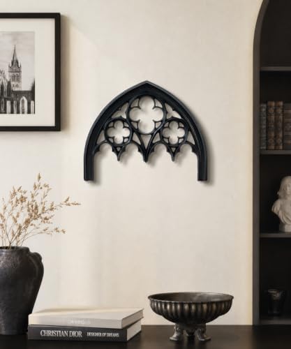 Putuo Decor Gothic Ornament Wall Art, Vintage Victorian Resin Plaque Window Frame, Dark Academia Halloween Spooky Decor Accent Sculpture for Living Room Bedroom Gallery - Image 3
