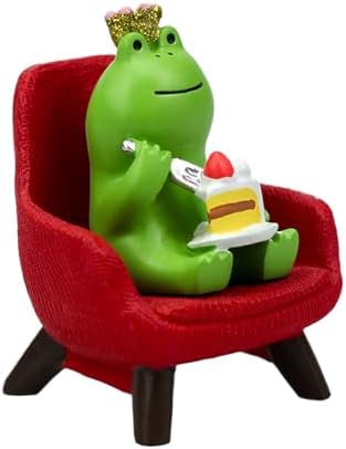 Refintural Miniature Frog Eating Cake Figurine - Funny Frog Sculpture for Shelf, Desk Decoration - Perfect Cute Frog Gift for Frog Lovers(Red Sofa) by Refintural