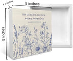 Ku-Dayi Blue and White Flowers Bible Verse Wooden Box Sign, Scripture Christian Wood Box Decorations for Church Home, His Mercies Are New Every Morning Wooden Block Plaque Desk Shelf Decor 5x5 Inch - Image 3