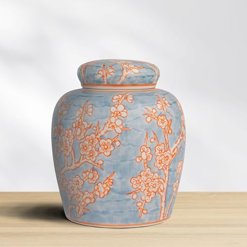 Creative Co-Op Decorative Ceramic Ginger Jar with Lid, Blue - Image 7