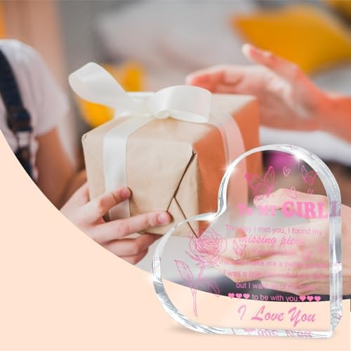Love Heart Shaped Acrylic for Women, Pink Romantic "For My Girl" Decorative Gift, Anniversary Valentine's Day Gift, Couple Desk Decoration, Valentines Day Office Desk Accessories Decoration 4x4 Inch - Image 5