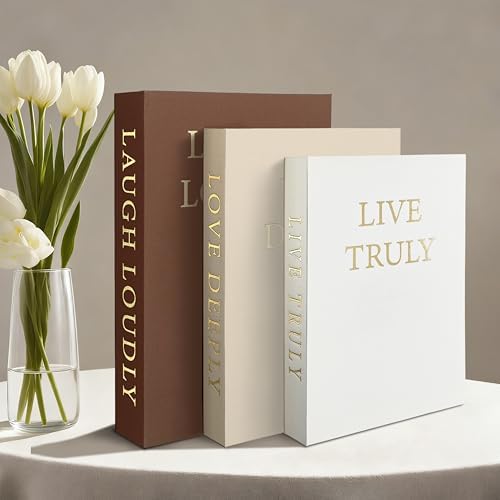 Aesthetic Decorative Books, Set of 3 Linen Faux Books for Decoration by YKANYN