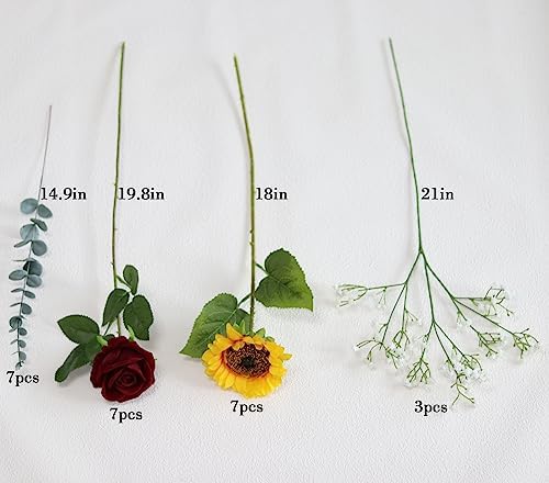 24PCS Fake Rustic Flowers Artificial Fall Sunflowers and Roses - Image 5