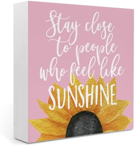 Sunflowers Pink Room Decor Sunflower Gifts for Women Spring Decor Pink Accessories Sunflower Wooden Box Sign for Home Office Desk Tabletop Shelf by IYEZH