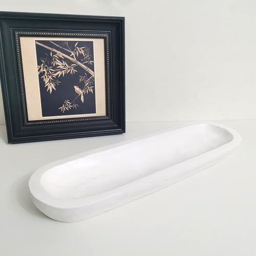 Wooden Dough Bowls Decorative，Rustic Bread Long Bowls Decor Wood Tray, Hand Carved For Table Centerpiece Decor, Home Decor(20 * 6 * 2 inch white) - Image 6