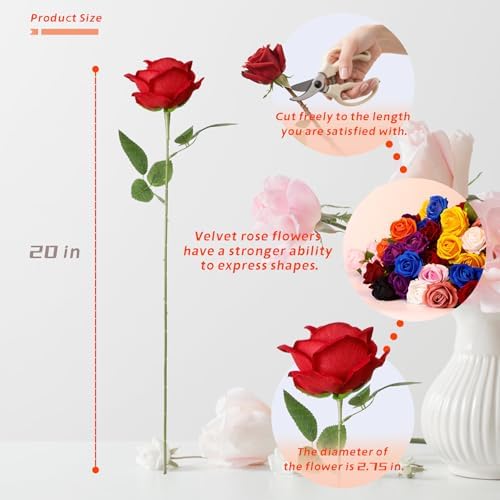 Red Artificial Rose Flowers, 12 Pcs Silk Roses with Long Stems, Realistic Fake Roses for Wedding Centerpiece Party Home and Office DIY Decor - Image 2