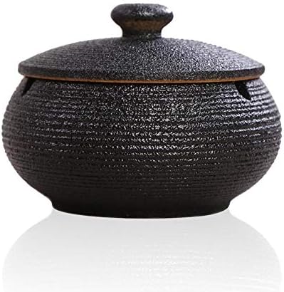 Lependor Ceramic Ashtray with Lids, Windproof, Cigarette Ashtray for Indoor or Outdoor Use，Ash Holder for Smokers,Desktop Smoking Ash Tray for Home Office Decoration - Black by Lependor