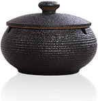 Lependor Ceramic Ashtray with Lids, Windproof, Cigarette Ashtray for Indoor or Outdoor Use，Ash Holder for Smokers,Desktop Smoking Ash Tray for Home Office Decoration - Black by Lependor