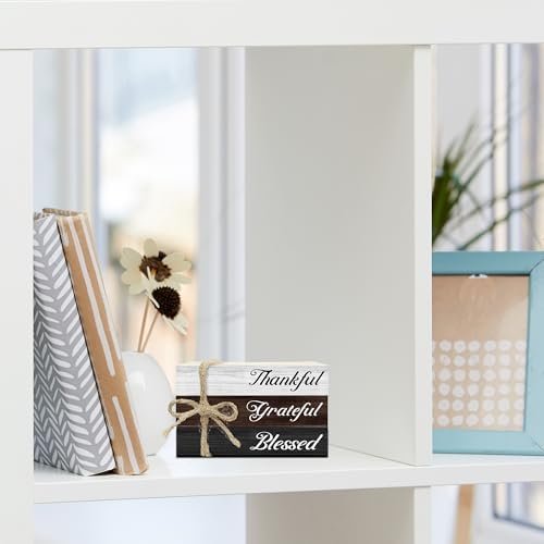 Decorative Books For Home Decor, Wood Book Stack For Table Decor, Thankful Grateful Blessed Decoration Books For Living Room Bookshelf Office, Thanksgiving Farmhouse Stacked Books Decoration (L76) - Image 5