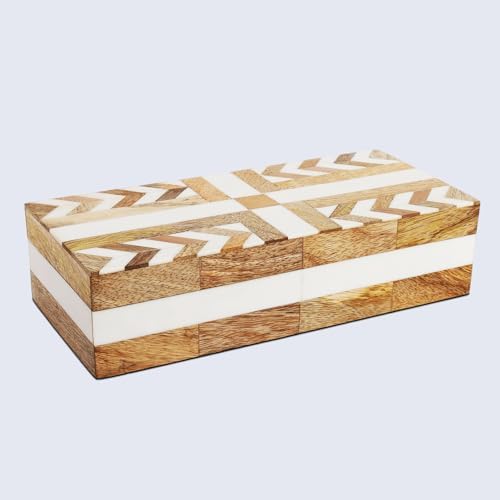 Handicrafts Home White Decorative Storage Box with Lid Wooden Coffee Table Storage Box Decorative Box Organizer for Living Room Home Decor – Resin Inlay Patisserie Adorn Collection- 10x4.5x2.5 - Image 7