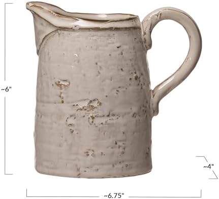 Creative Co-Op 28 oz. Stoneware Pitcher, Reactive Glaze, White (Each One Will Vary) - Image 4
