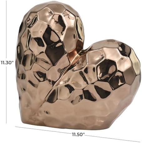 Deco 79 Ceramic Heart Decorative Sculpture Dimensional Angled Origami Inspired Home Decor Statue with Faceted Exterior, Accent Figurine 12" x 6" x 11", Rose Gold - Image 6