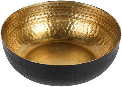 MyGift Black Metal Hammered Decorative Bowl for Home Decor with Gold Interior, Art Deco Style Centerpiece Table Decoration and Coffee Table Decor - Handcrafted in India (Dia 7.6 inches) by MyGiftHome
