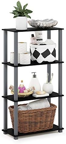 Furinno TURN-S-TUBE Storage Shelves, 4-Tier Book Shelf, Corner Shelf, Toolless Open Shelves, for Organization and Storage, Living Room, Garage, Home Office, Black by Furinno-FitsYourSpaceFitsYourBudget