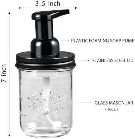 SheeChung Mason Jar Foaming Soap Dispenser and Toothbrush Holder Set, Black - Image 6