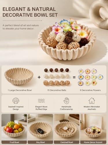 Ruffle Decor Large Decorative Bowl,fruit bowl kitchen stone bowl,bowl decor,Trendy home decor large Stylish Key Bowl for Entry Table - Image 4