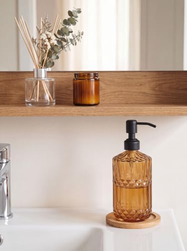 JASAI 18Oz Amber Glass Soap Dispenser with Black Pump for Bathroom. - Image 6