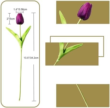 ONLY ART Artificial Purple Tulips 20 Pcs – 13.5 Inch PU Faux Flowers with Bendable Stems for Home Décor, Wedding Centerpieces, DIY Floral Arrangements, New Year and Valentine's Day - Image 2