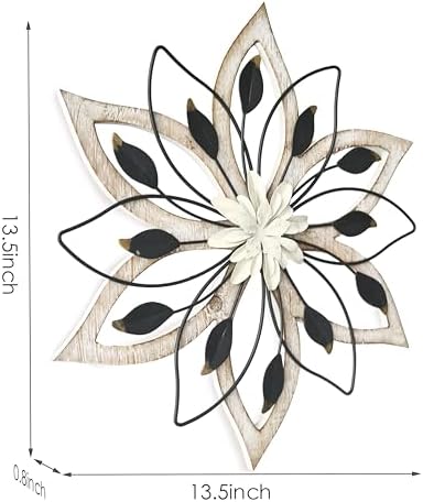 Whitewash Flower Wall Decor,Metal Wood Rustic Farmhouse Wall Art 13.5 inch - Image 3