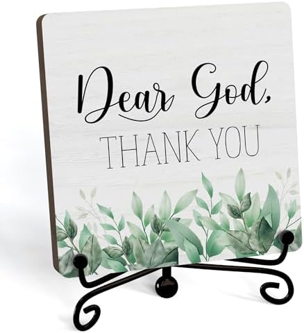 Modern Farmhouse Decor, Home Decor For Living Room, Boho Chic Aesthetic Shelf Decorations, Christian Eucalyptus Dear God Sign, Farm House Entryway Tv Stand Fireplace Coffee Table Decoration (09) by JUSITAKEET