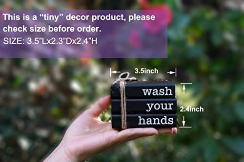 LIVDUCOT Farmhouse Mini Book Stack for Bathroom Decor Accessories Half Bath Decor Wooden Mini Books for Restroom Shelf Decorative Accent for Guest Bathroom,2 Signs in 1 Reversible - Image 2
