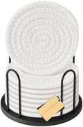 Lazebox Coasters Set of 8 for Drinks, 4 Inch Large Coasters for Coffee Table, Tabletop Protection for Hot & Cold Drinks, Versatile Coasters for Home Decor, Non-Slip & Easy to Clean, White by Lazebox