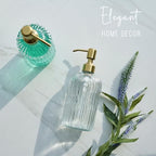 JASAI 18Oz Glass Soap Dispenser with Golden Pump for Kitchen,Refillable Liquid Hand soap Dispenser with Vertical Stripe, Clear Soap Dispenser Bathroom for Hand soap, Dish Soap, Lotion - Image 6