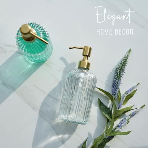 JASAI 18Oz Glass Soap Dispenser with Golden Pump for Kitchen,Refillable Liquid Hand soap Dispenser with Vertical Stripe, Clear Soap Dispenser Bathroom for Hand soap, Dish Soap, Lotion - Image 6