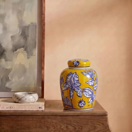 Creative Co-Op Decorative Small Ceramic Ginger Jar with Lid, Yellow - Image 7