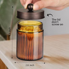 Amolliar Amber Glass Apothecary Jars Qtip Holder w/Metal Lids,Bronze 2pc - Image 3