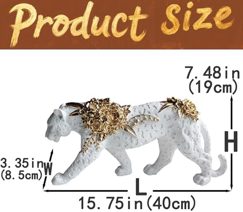 Cheetah Statue White Gold Leopard Sculpture Home Decor Leopard Sculpture Resin Handmade Sitting Suitable for Living Room Table Center Bedroom Gift for Woman Father - Image 5
