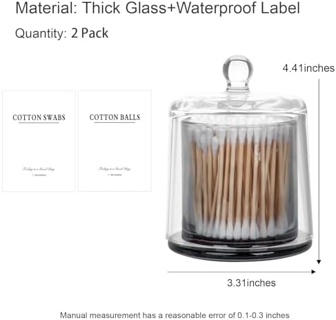 Qtip Holder Apothecary Jars with Lid, 2 Pack Thick Glass, Gray - Image 3