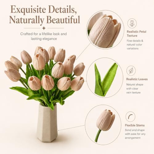 Mandy's 20pcs Artificial Light Brown Tulips - Image 4