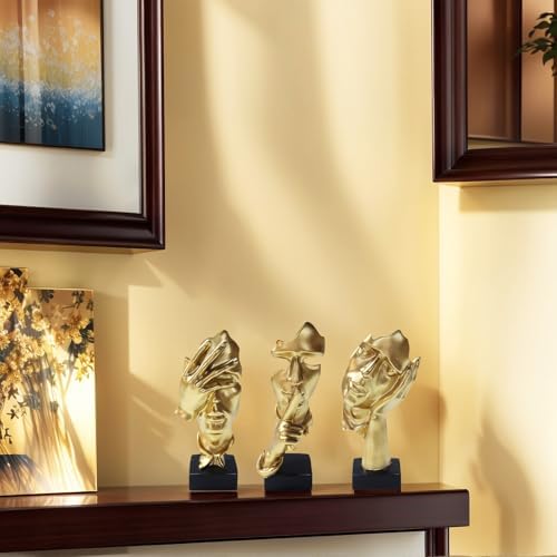 aboxoo Large 3 Pcs Thinker Statue, Silence is Gold Resin Sculptures Decor - Image 4
