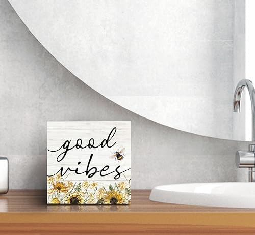 SRADMO Inspirational Bee and Sunflower Decor Wood Box Sign Desk Decor, Summer Rustic Wooden Block Box Sign Decoration For Home Office Shelf Table Decorative Accessories - Image 6