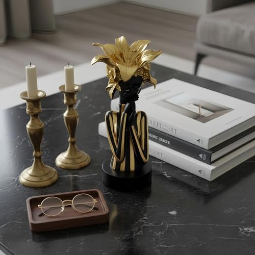 Lescafita African Woman Art Sculpture with Gold Floral Crown, Exquisite African Statue, Emotional Modern Home Art Gift for Various Settings Such as Home, Bookshelves, desks, or Offices(7.68 inch - Image 4