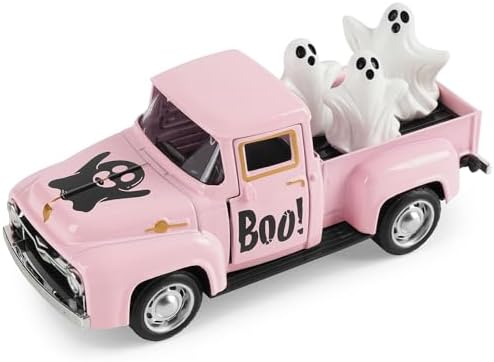 Pink Halloween Truck Decor, Ghost Pickup for Farmhouse Tabletop Decor by Unknown