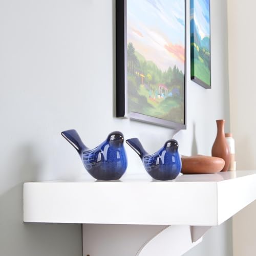 2pcs Small Ceramic Bird Statue and Sculpture for Home Decor Accents,Modern Animal Ornaments for Living Room,Bedroom,Bookshelf,Cabinets,Coffee Table Centerpiece,Cute Knick Knacks for Shelves (Blue) - Image 6