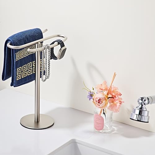 Brushed Nickel Hand Towel Holder Stand,13 Inch Tall Free-Standing Towel Rack, SUS304 Stainless Steel Towel Bar Rack Stand, Tower Bar for Bathroom Kitchen Vanity Countertop… - Image 7
