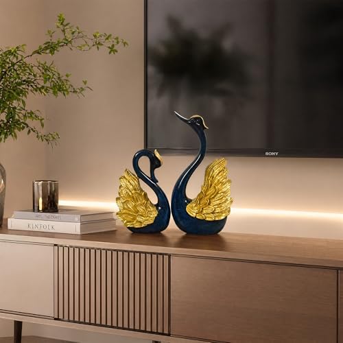 2pcs Swan Statues Couple's Home Decorations for Living Room Decor and Accessories, Sculptures Home Decor for Coffee Table, Book Shelf Decor Accents (Gold) - Image 5