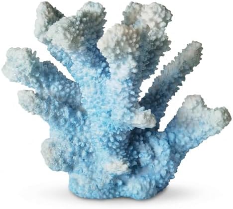 Blue Coral Decor Resin Sculpture, 7.1 Inch Nautical Home Accent for Shelf Tabletop or Cabinet, Stylish Beach Decor, Coastal Decor & Ocean Decor for Bedroom Living Room by Yidecor