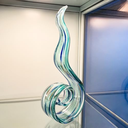 11.4" Tall Hand Blown Glass Sculpture, Murano Style Art Glass Figurine, Modern Coastal Home Decor Accent for Shelf, Table, TV Stand, Living Room Decoration - Image 5