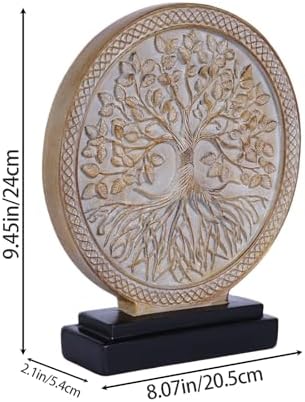 Tree of Life Sculpture, Round Decorative Resin Statue with Tree Relief Design, Modern Tabletop Home Decor Accent for Living Room Shelf, Mantel, Console Table and Office - Image 6
