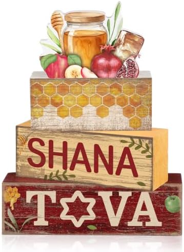 Yuntau 4 Pcs Rosh Hashanah Decorations Wooden Jewish New Year Centerpieces by Yuntau