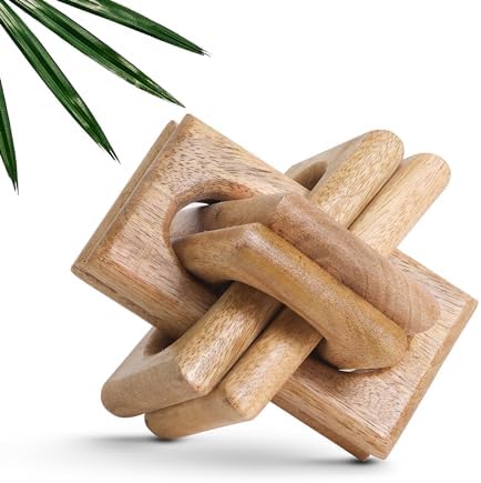 Boho Wooden Chain Links Decorative Object for Coffee Table & Shelf | Handmade Mango Wood Knot Sculpture Rustic Modern Arch Décor for Living Room, Entryway, Console, Office Home Accent (Natural) by ANONYO