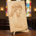 Hand-Carved Wooden Jesus Plaque – Christian Wall & Desk Decor with Stand, Natural Wood Relief Art, Catholic Religious Gift, Gift-Ready Box for Home Altar, Easter & Christmas by KATINAT