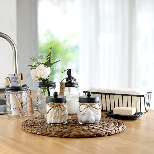 SheeChung Mason Jar Bathroom Accessories Set, 6Pcs Rustic Bathroom Set,Grey - Image 2