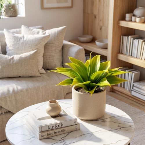 Artificial Agave Faux Agave 12.2In Fake Greenery Outdoor Artificial Plant Fake Plant for Indoor Home Decoration Plastic Plant Outdoor Decor Front Porch Decor Simulation Plants(Yellow,2Pack) - Image 4