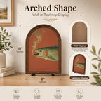 Vintage Wildlife Wood Tabletop Decor, Smoking Trout Arched Frame Wall Art - Image 6